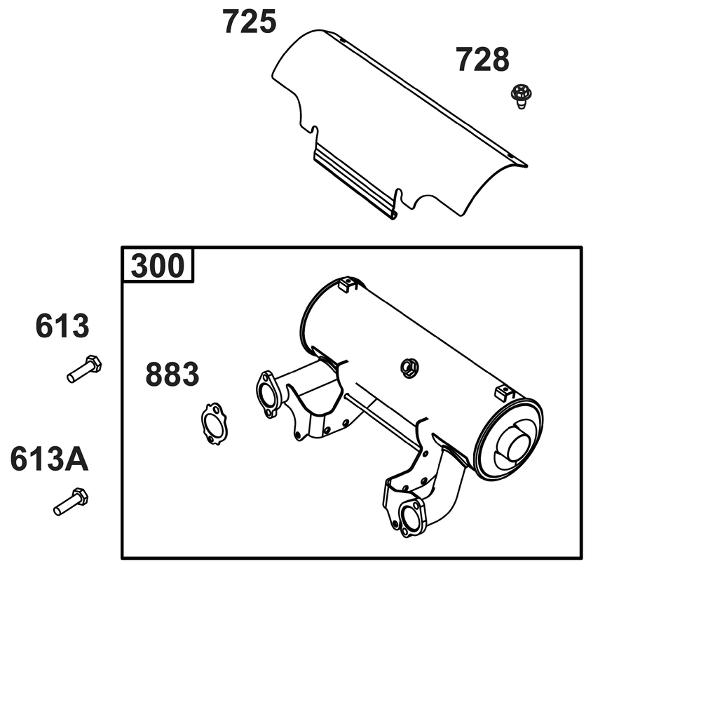 Exhaust Group Diagram and Parts List for 61E377-0142-J1 400000 - 699999 Briggs and Stratton Engine